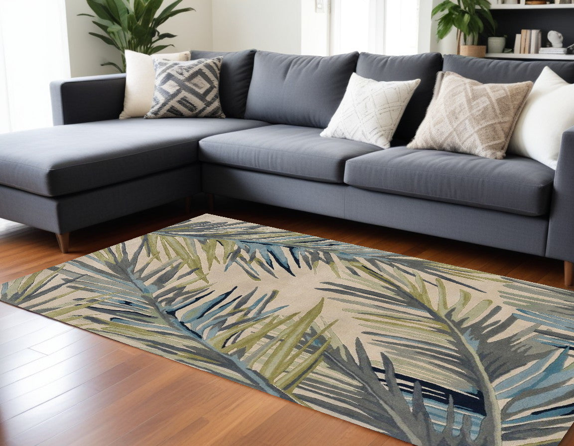 High-Density Wool Hand-Tufted Area Rug with Antique Floral Design