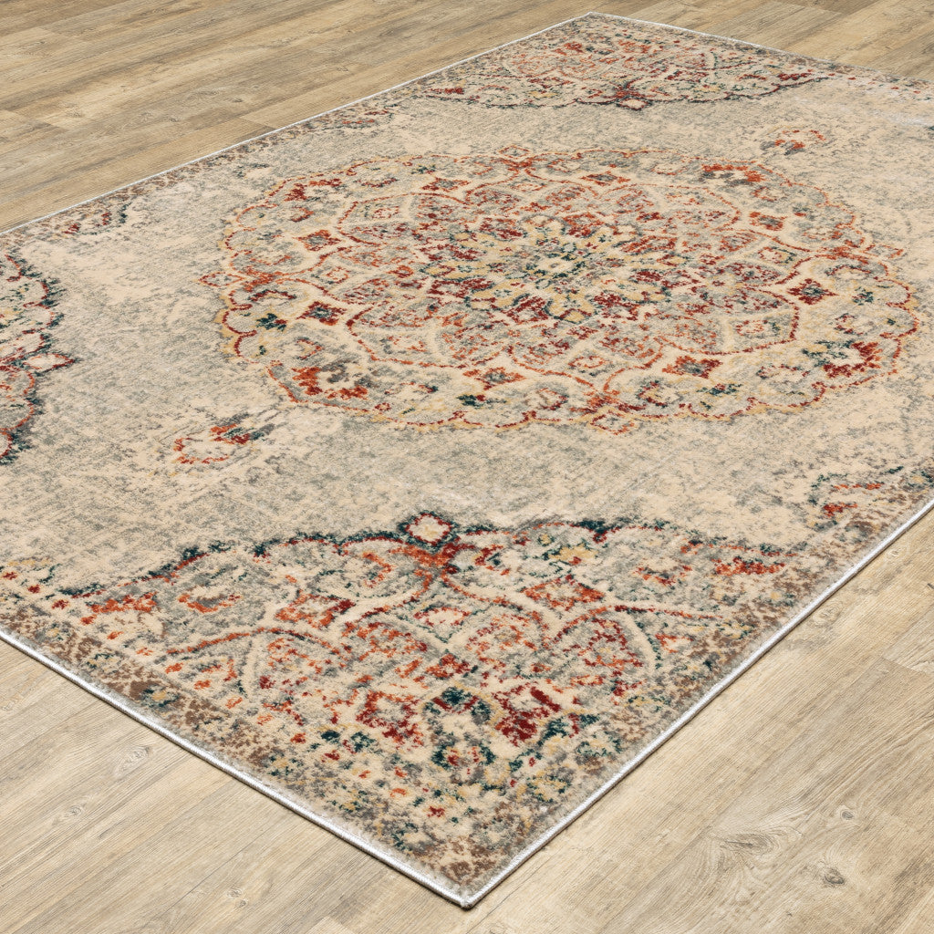 Exquisite Oriental Stain-Resistant Area Rug in Elegant Grey, Vibrant Teal, and Warm Orange, Ideal for Kids and Pet Areas