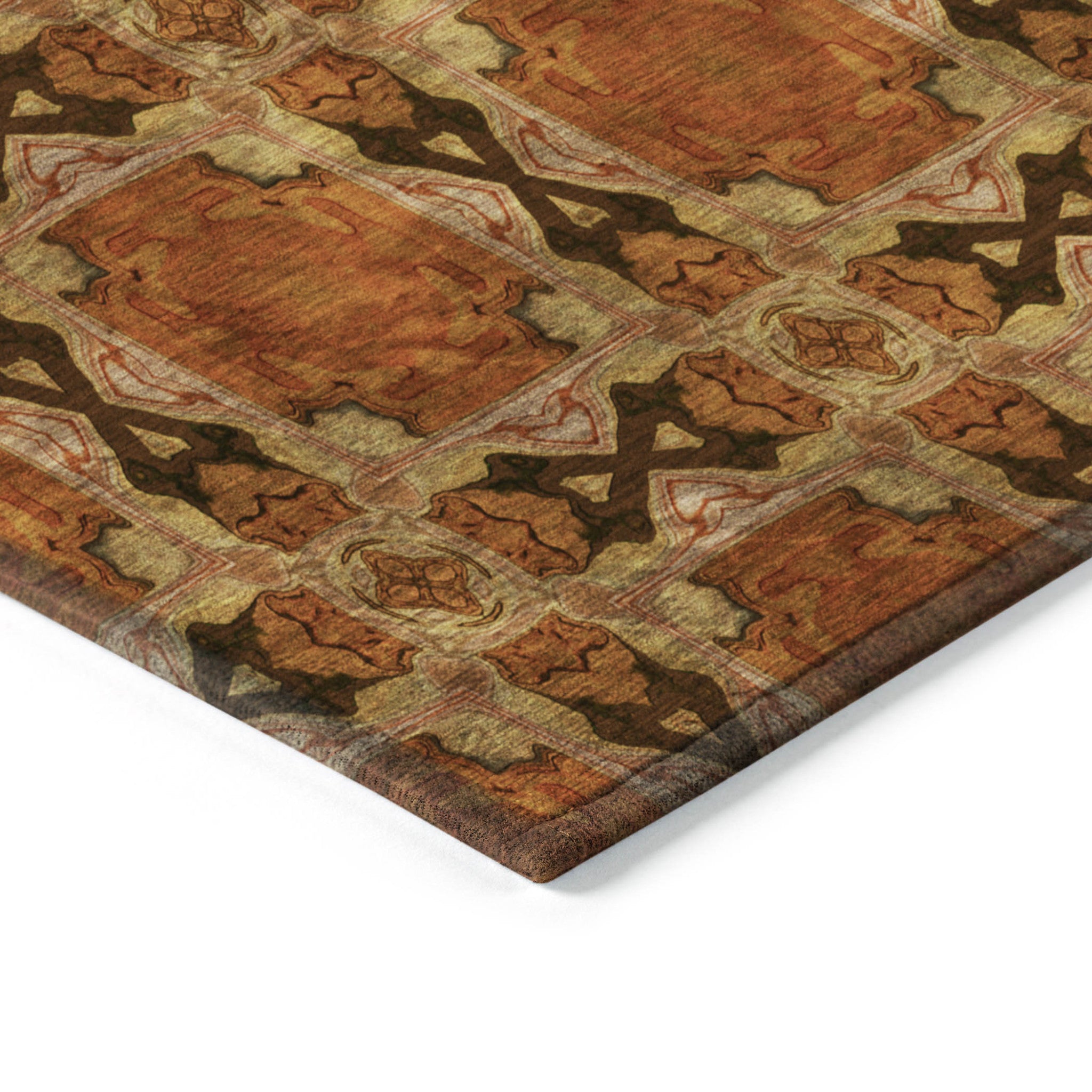 Stain-Resistant, Non-Skid Washable Teal Floral Medallion Round Runner Rug for Indoors & Outdoors