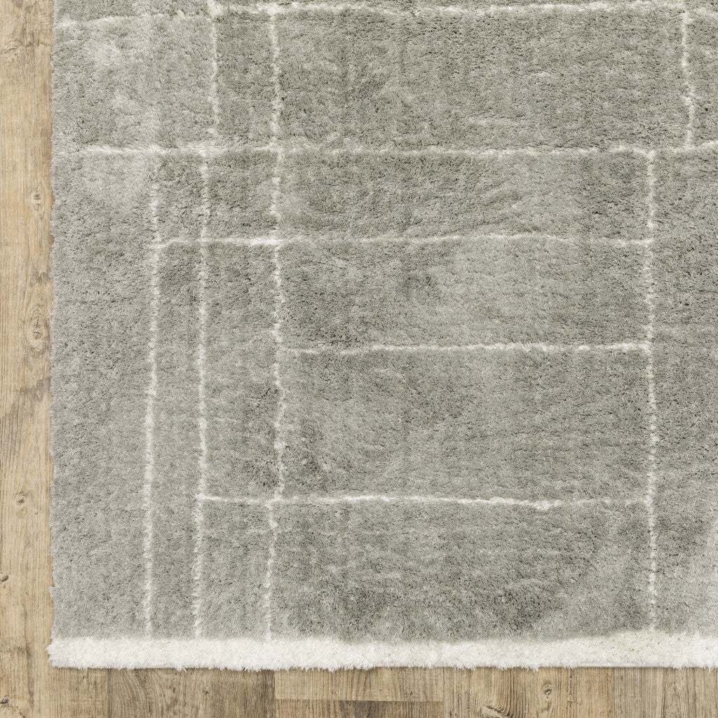 Luxurious Indoor Geometric Shag Runner Area Rug with Grey and Ivory Design, Stain-Resistant for Elegant Living Spaces