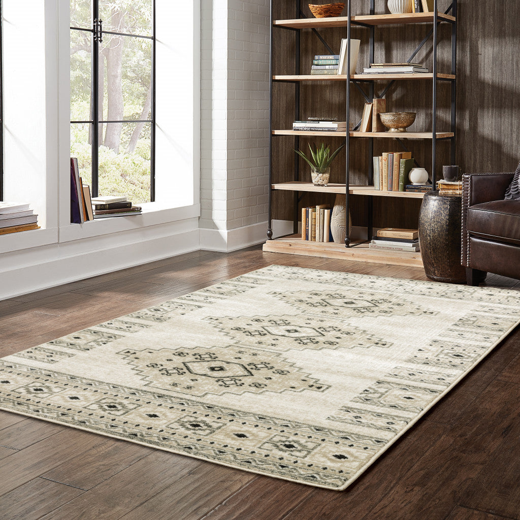 Southwestern Style Stain-Resistant Runner Area Rug with an Elegant Ivory and Grey Design for Fashionable Living Spaces