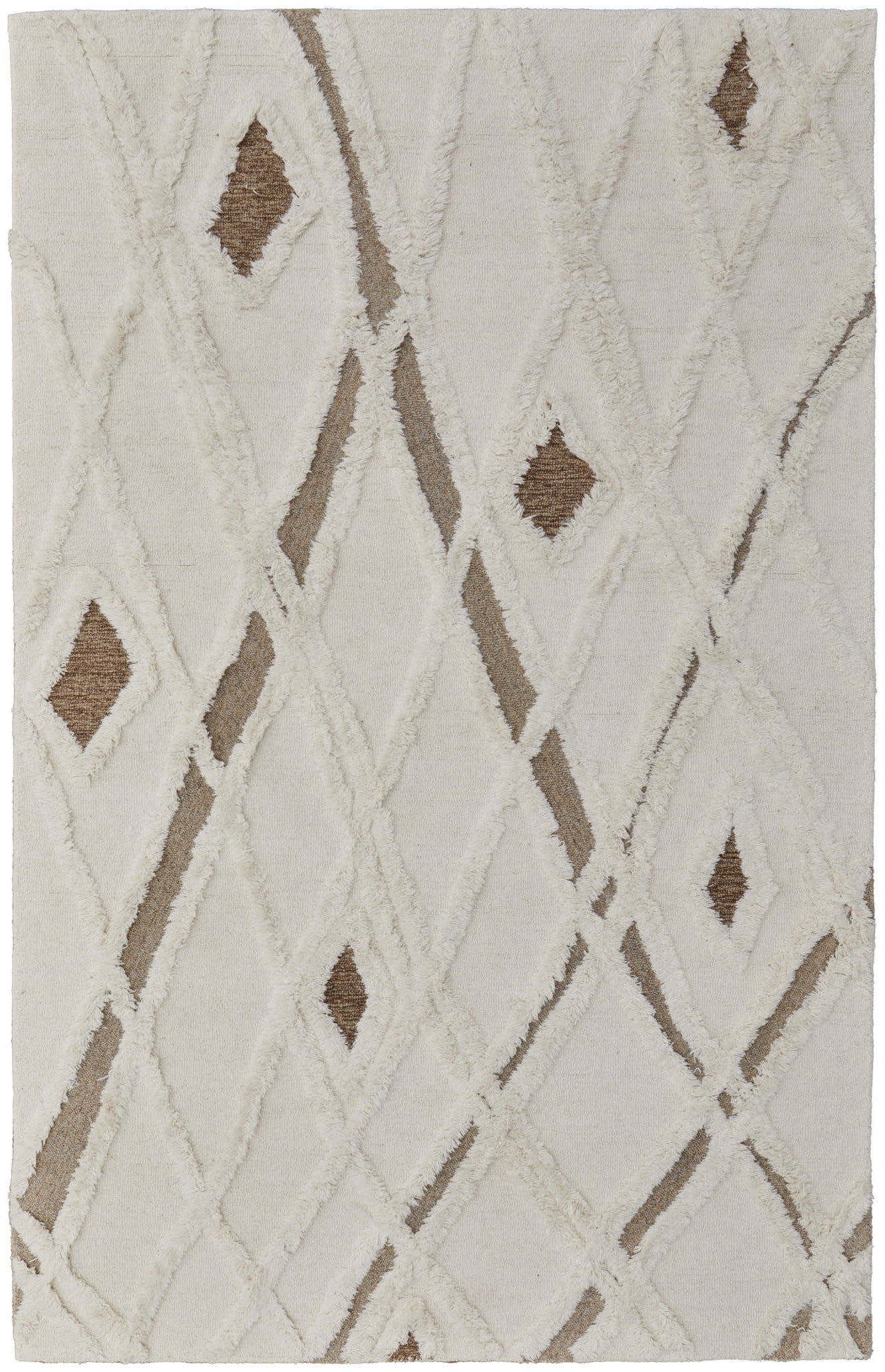 10x14 ft Hand-Tufted Wool Area Rug with Geometric Design in Ivory, Taupe and Brown for Stylish Homes