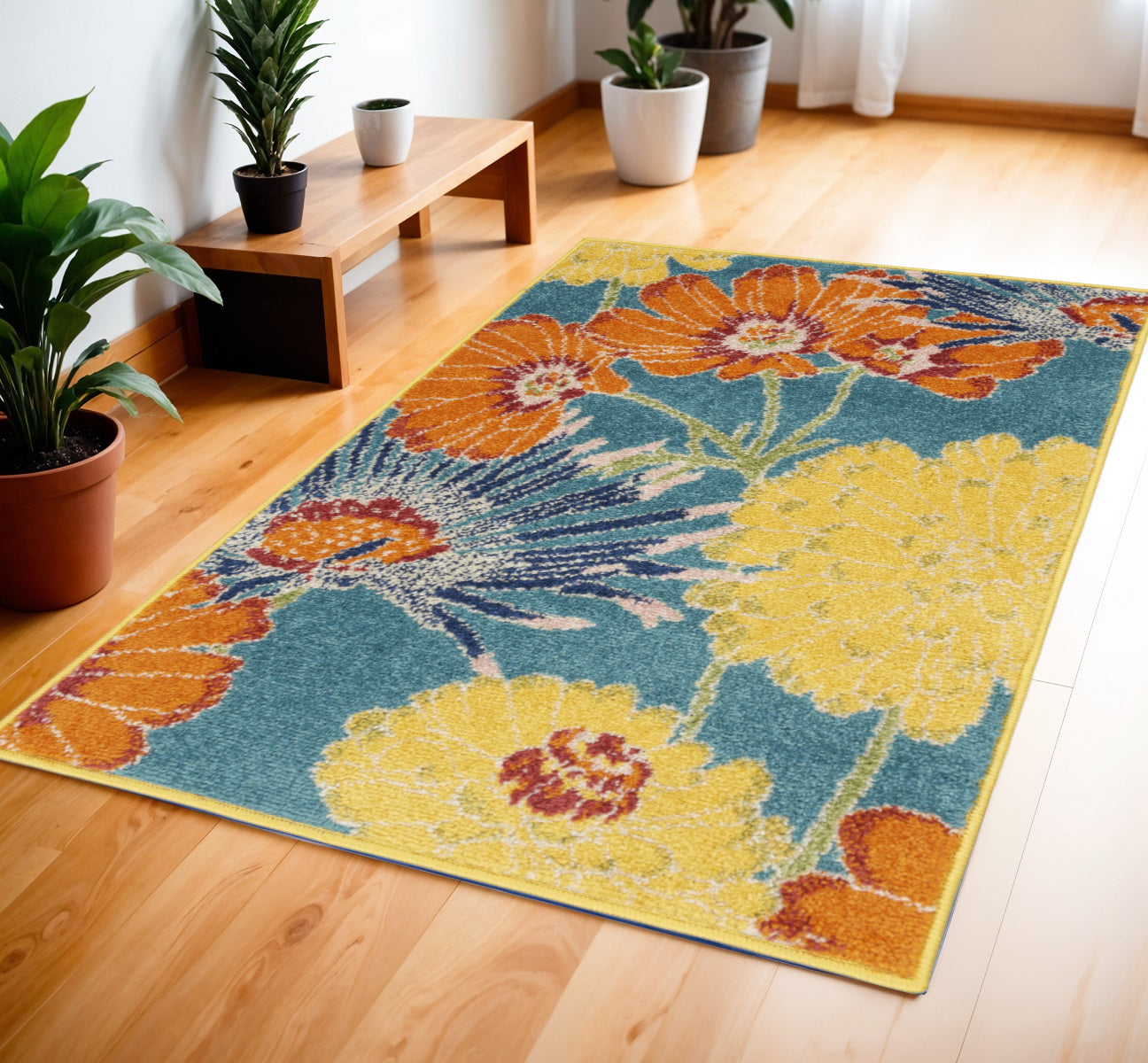 4' x 6' Rectangle Blue Floral Power Loom Area Rug - Ideal for Adding Coziness and Style to Your Home Decor