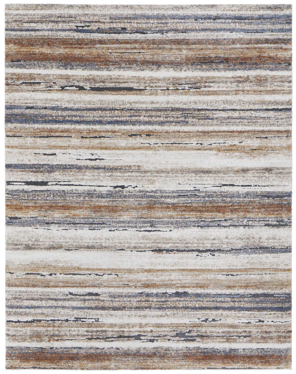 Stylish Stain-Resistant Striped Power Loom Area Rug in Blue and Brown Tones for Any Interior Space