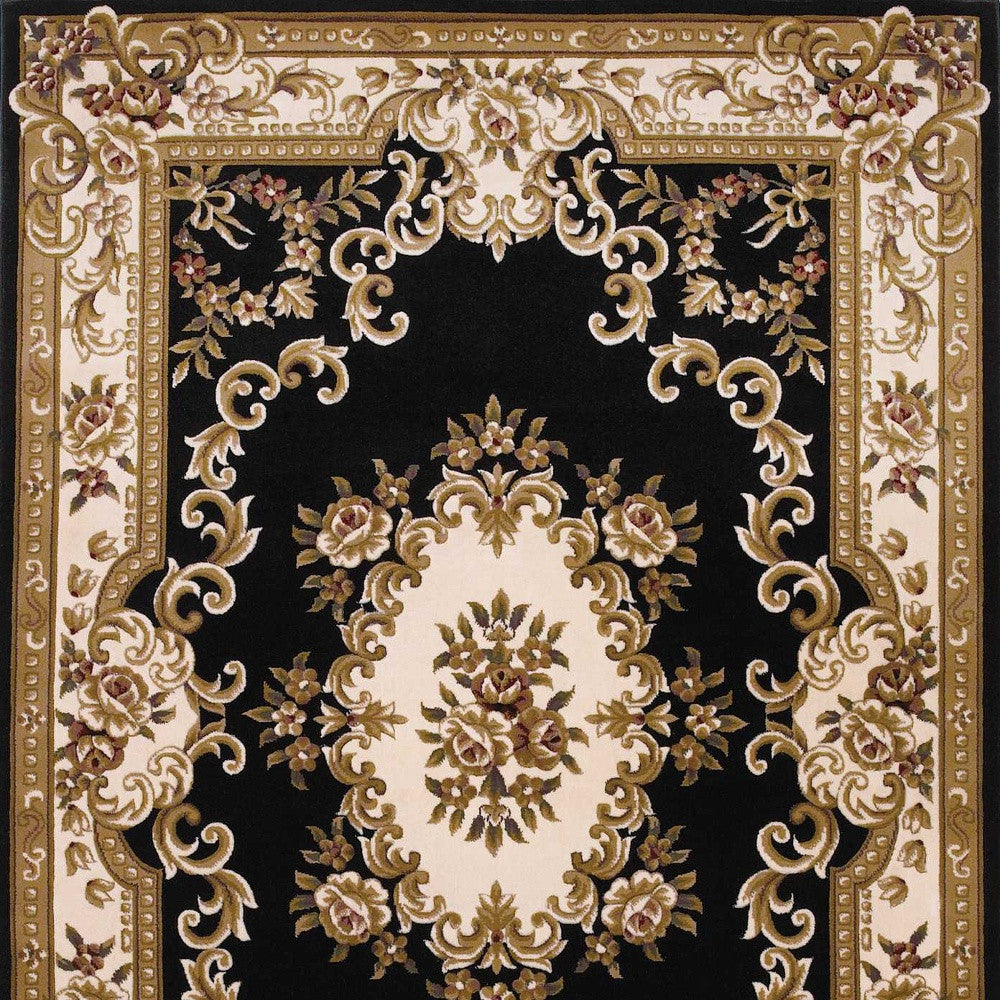 Exquisite Black and Ivory Aubusson Style Area Rug - Enhance Your Home Decor with Classic and Contemporary Elegance