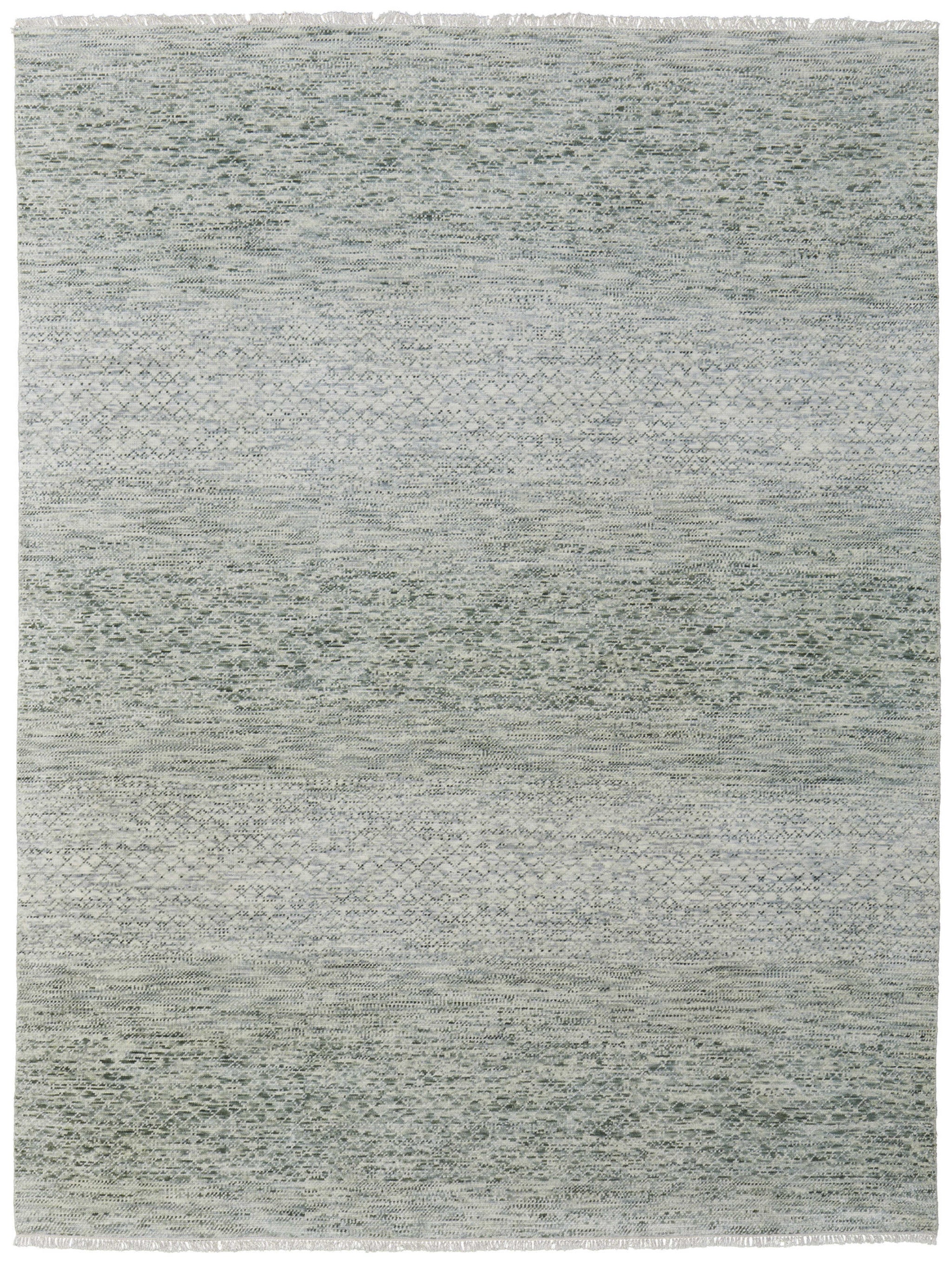Stylish Hand-Knotted Ivory, Gray & Blue Area Rug with Fringe, Stain-Resistant
