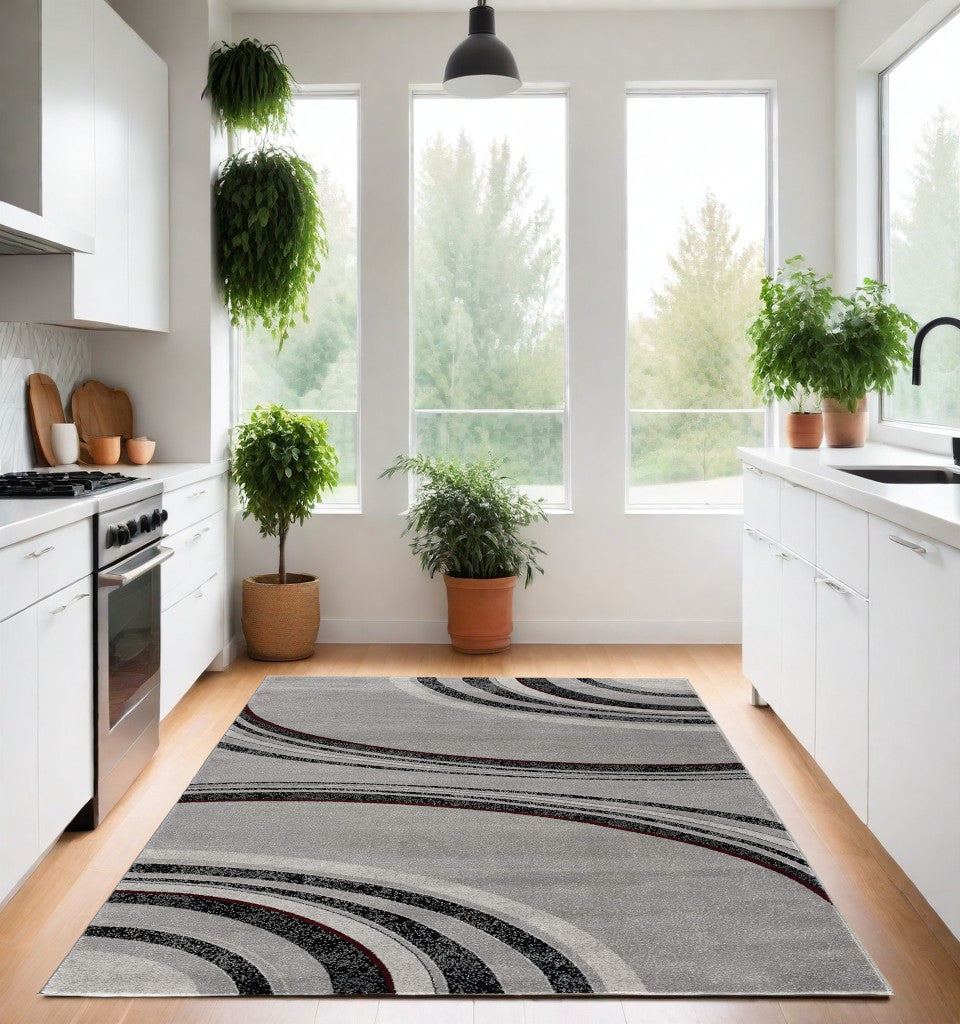 Stylish and Durable Gray Abstract Power Loom Runner Rug for Elegant Home Decor - Ideal Area Rug for Any Room