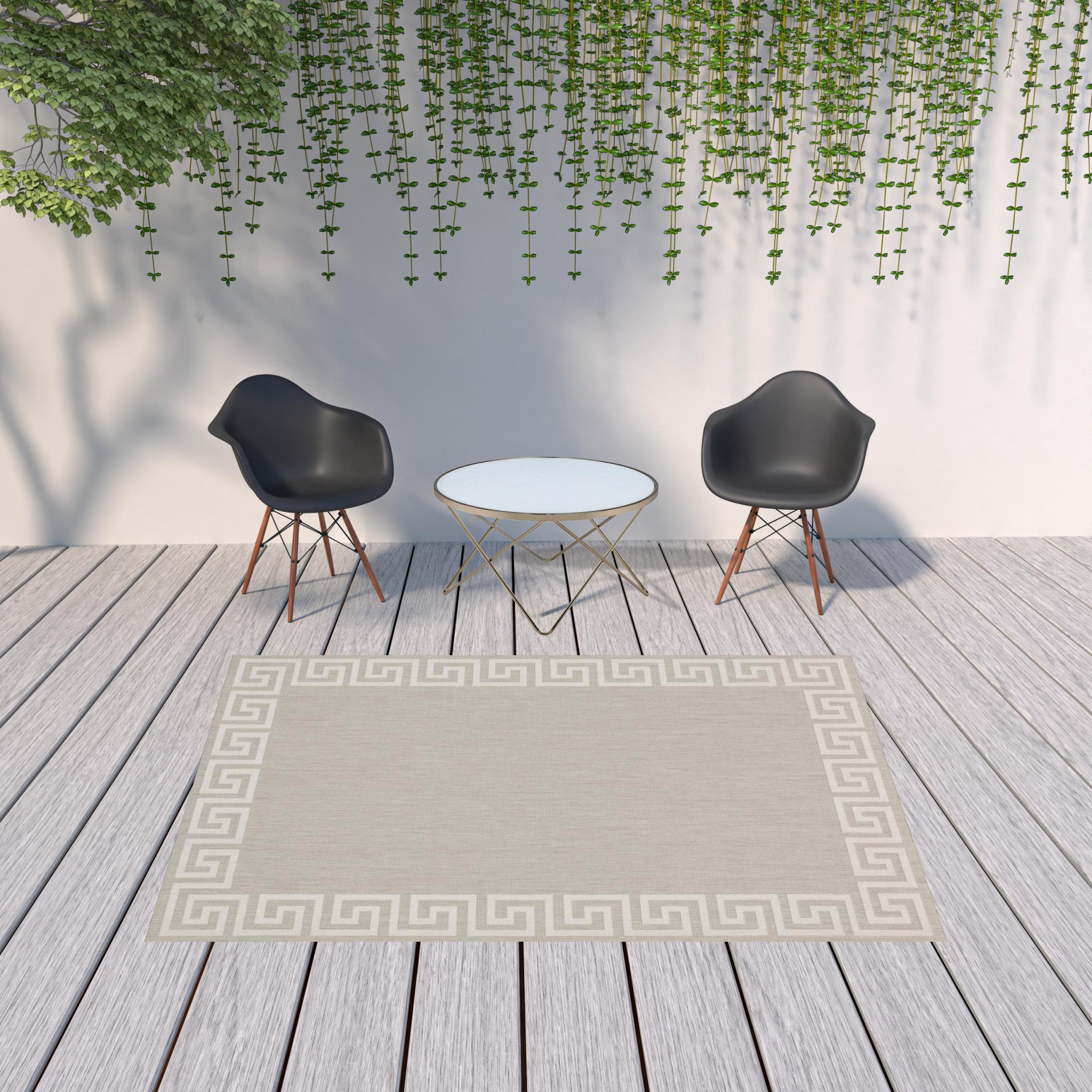 Stylish Grey and Ivory Stain-Resistant Outdoor Indoor Area Rug, 7x9 ft