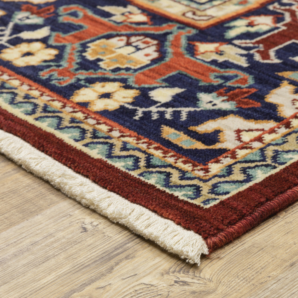 Stylish Stain-Resistant Oriental Area Rug with Fringe in Red, Blue, Orange, and Beige for Home Decor