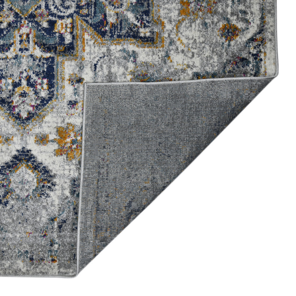 Stylish and Stain - Resistant Medallion Area Rug in Elegant Ivory, Navy & Vibrant Orange for High - Traffic Living Spaces