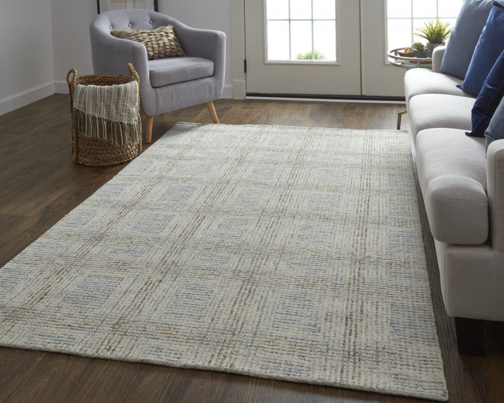 Stain-Resistant Handmade Wool Plaid Tufted Area Rug in Ivory and Gray for Stylish Homes