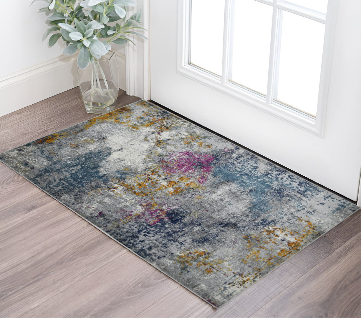 Stain-Resistant Blue and Pink Abstract Area Rug for Kid and Pet-Friendly Spaces