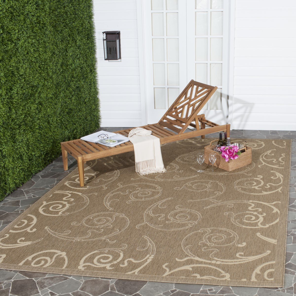 Stylish Courtyard Decor - Luxurious Power Loomed Indoor and Outdoor Area Rug Featuring an Elegant Vine Scroll Pattern