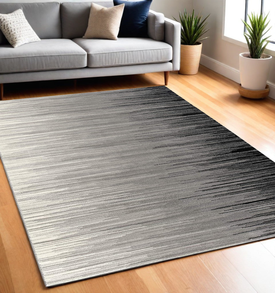 Stylish and Luxurious Black Transitional Striped Runner Rug for Modern Interior Spaces - A Durable Decorative Piece