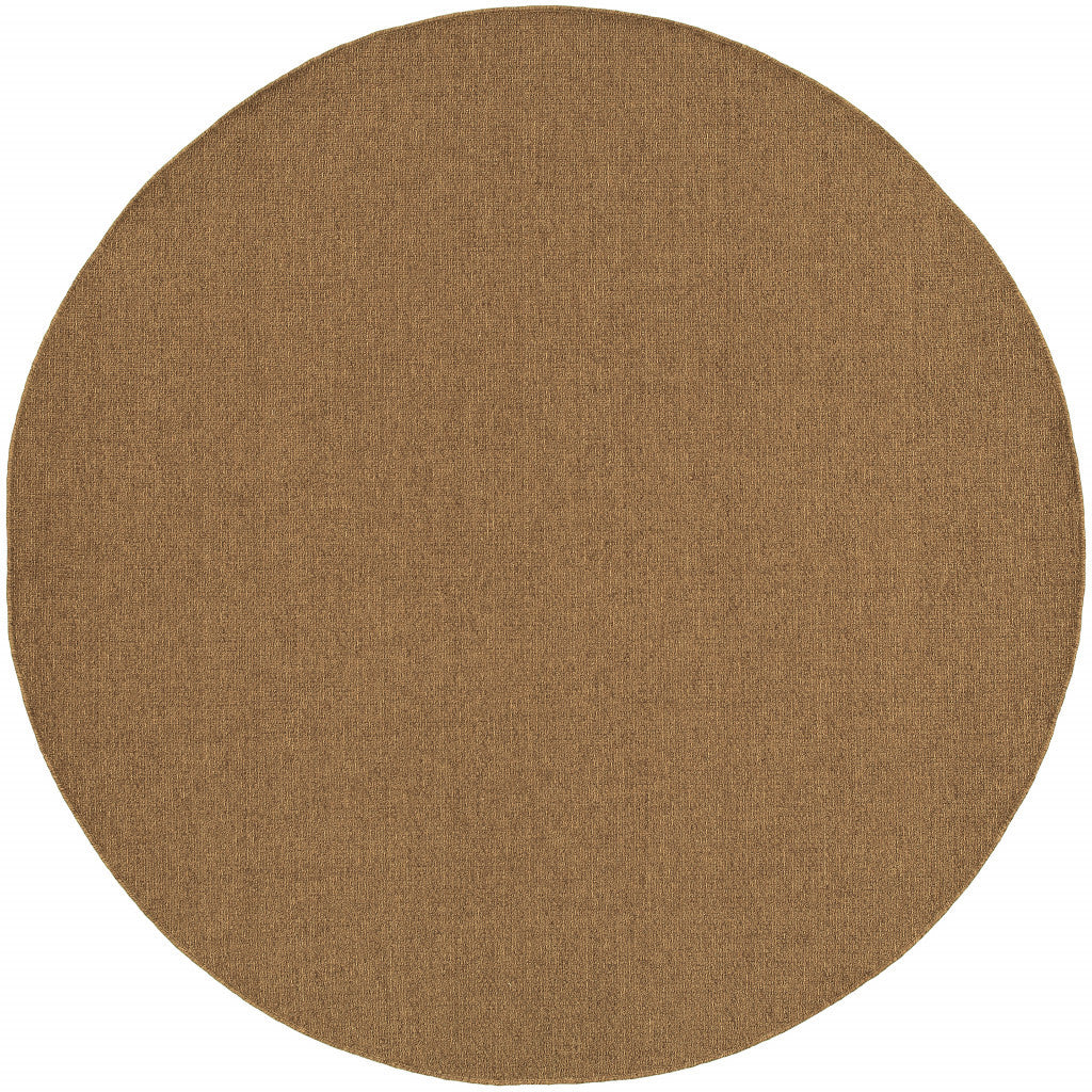 Elegant Tan-Colored Round Outdoor and Indoor Area Rug with Stain-Resistant Feature and Geometric Design