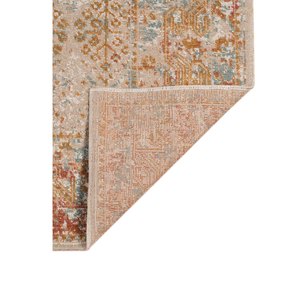 Stylish Teal and Orange Medallion Power Loom Area Rug - Stain Resistant for Pet Homes