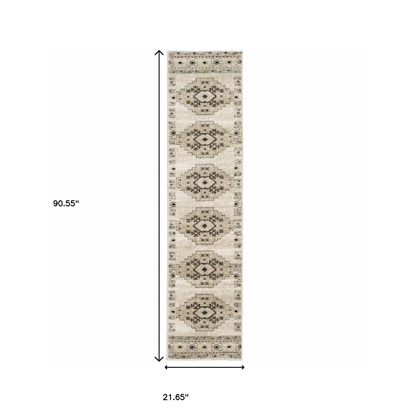 Southwestern Style Stain-Resistant Runner Area Rug with an Elegant Ivory and Grey Design for Fashionable Living Spaces