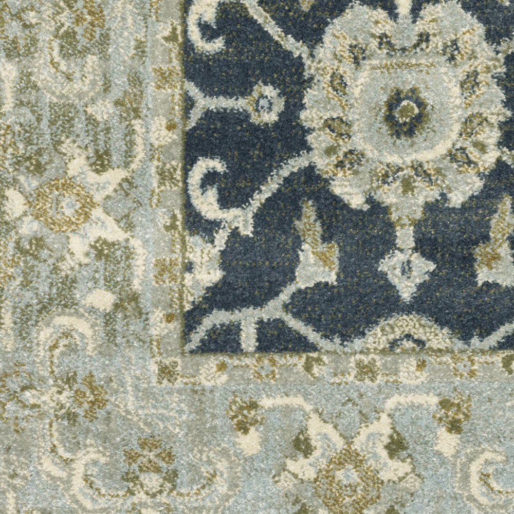 Stain-Resistant Polypropylene Area Rug with Teal Blue, Ivory, Green, and Grey Oriental Design for Family Homes with Kids and Pets