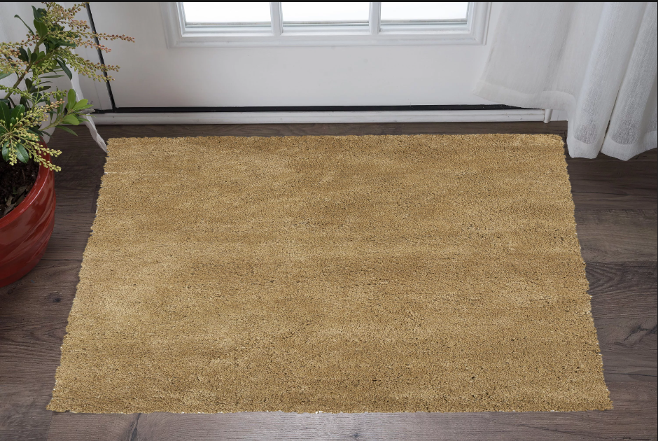 Exquisite Hand-Woven Luxury Gold Shag Area Rug Crafted from Polyester with Cotton Backing for Contemporary Elegance in Your Home