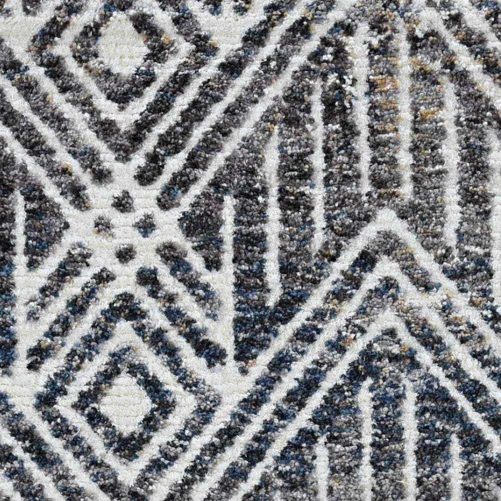 Stylish Gray and Ivory Geometric Area Rug - Durable Polyester for Contemporary Rooms