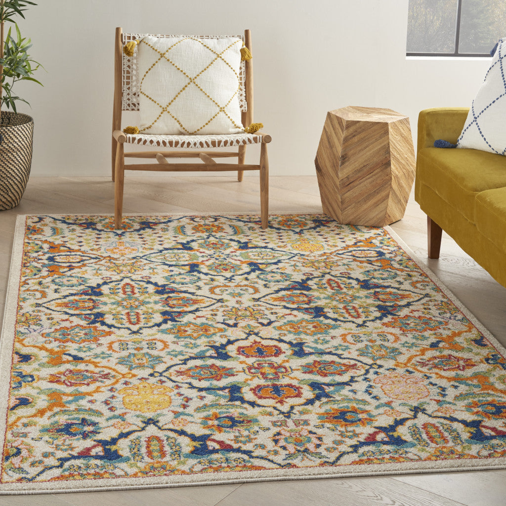 Timeless 6' x 9' Ivory Floral Power - Loomed Area Rug for Elegant Home Decor