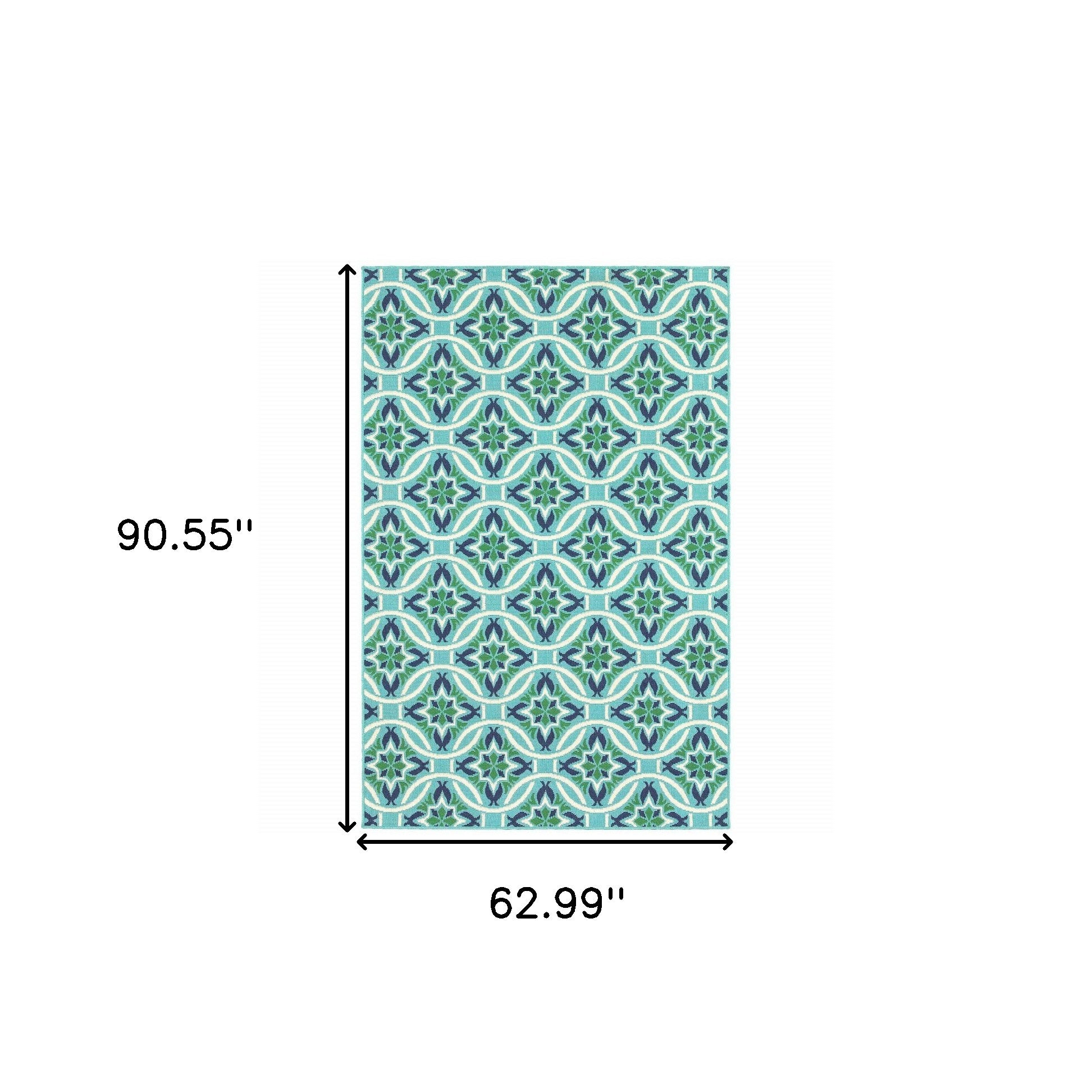 Stain-Resistant Blue and Green Geometric Outdoor/Indoor Area Rug, 8x11 Feet