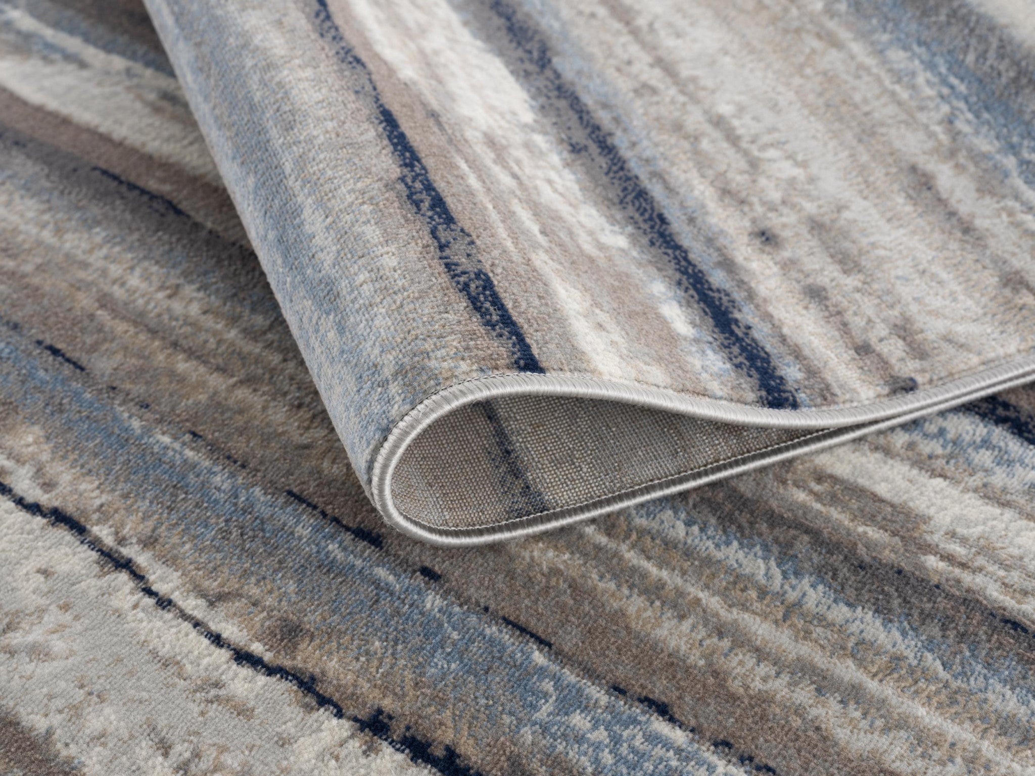 Blue and Beige Distressed Design Stain-Resistant Striped Runner Rug Ideal for Kids and Pets, Measuring 10ft