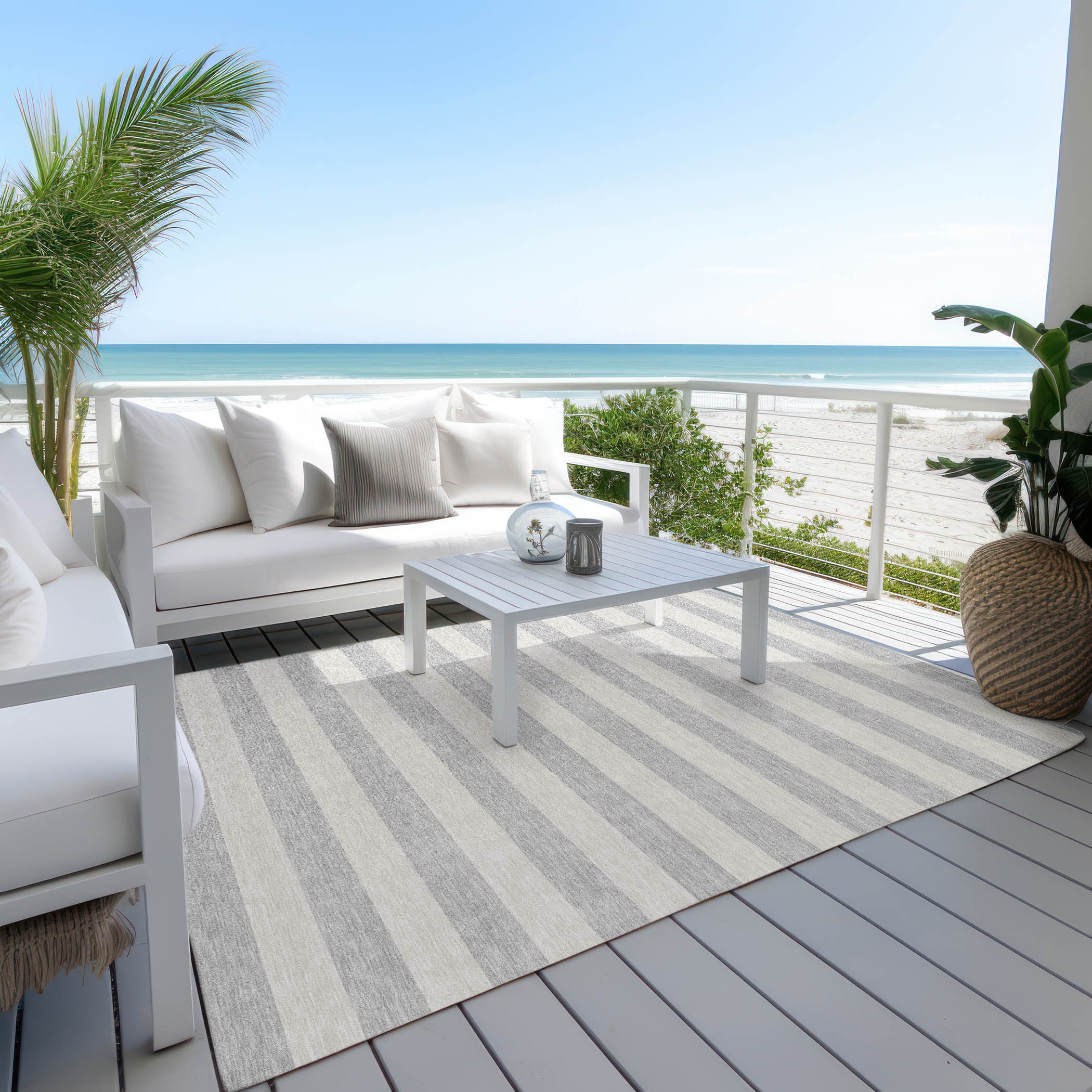 Stylish Washable and Stain - Resistant Coffee Striped Indoor - Outdoor Runner Rug