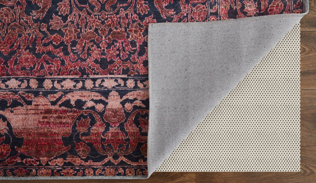 Exquisite Washable Red and Gray Damask Area Rug with Orange Accents - Ideal Rectangle Design for Family Homes with Kids and Pets