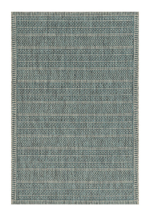 Stylish Teal Blue Southwestern Outdoor & Indoor Area Rug