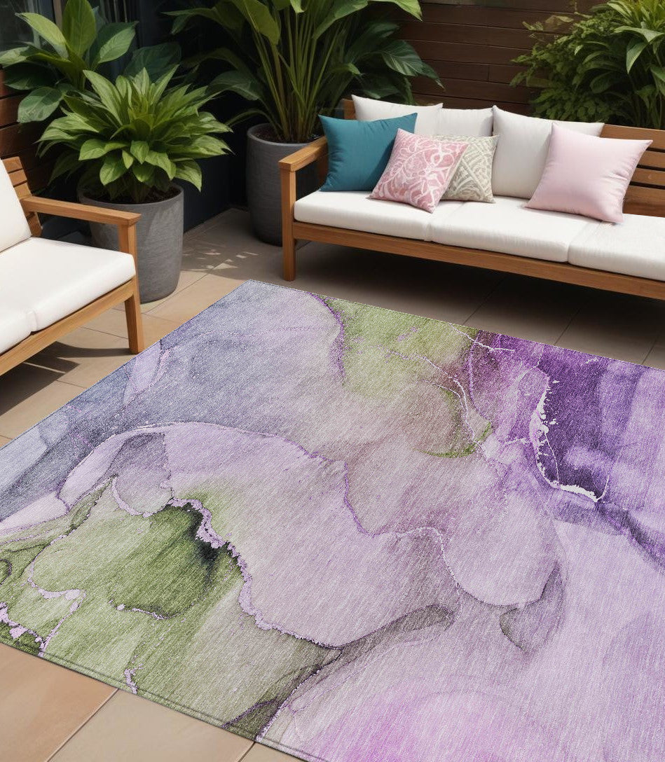 Washable Indoor-Outdoor Gray & Ivory Abstract Runner Rug, Stain-Resistant for Homes with Kids & Pets