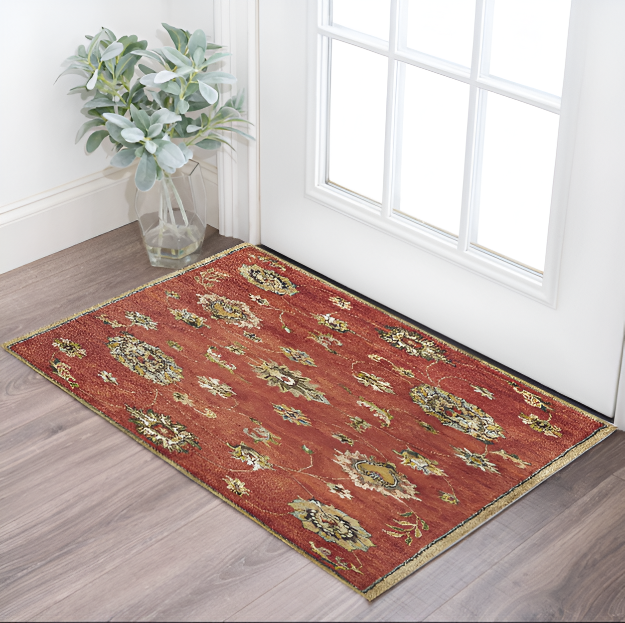 Exquisite Hand-Tufted Wool Floral Medallion Area Rug in Sienna Gold and Green for Elegant Living Spaces