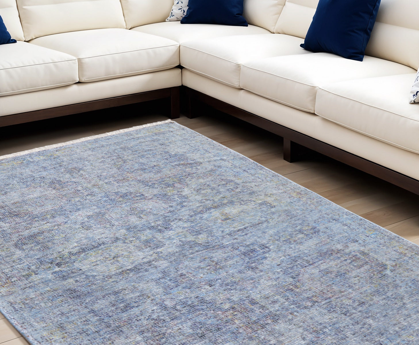 Exquisite Hand-Woven Abstract Area Rug in Distressed Ivory Design with Elegant and Timeless Fringe for Any Living Space