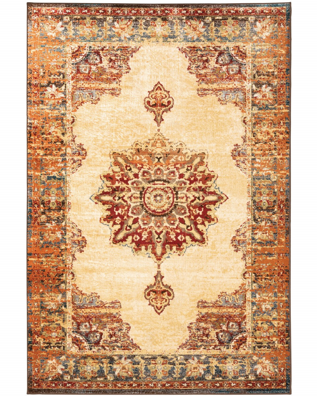 Luxurious and Durable Gold & Orange Floral Medallion Area Rug for Elegant Home Decor