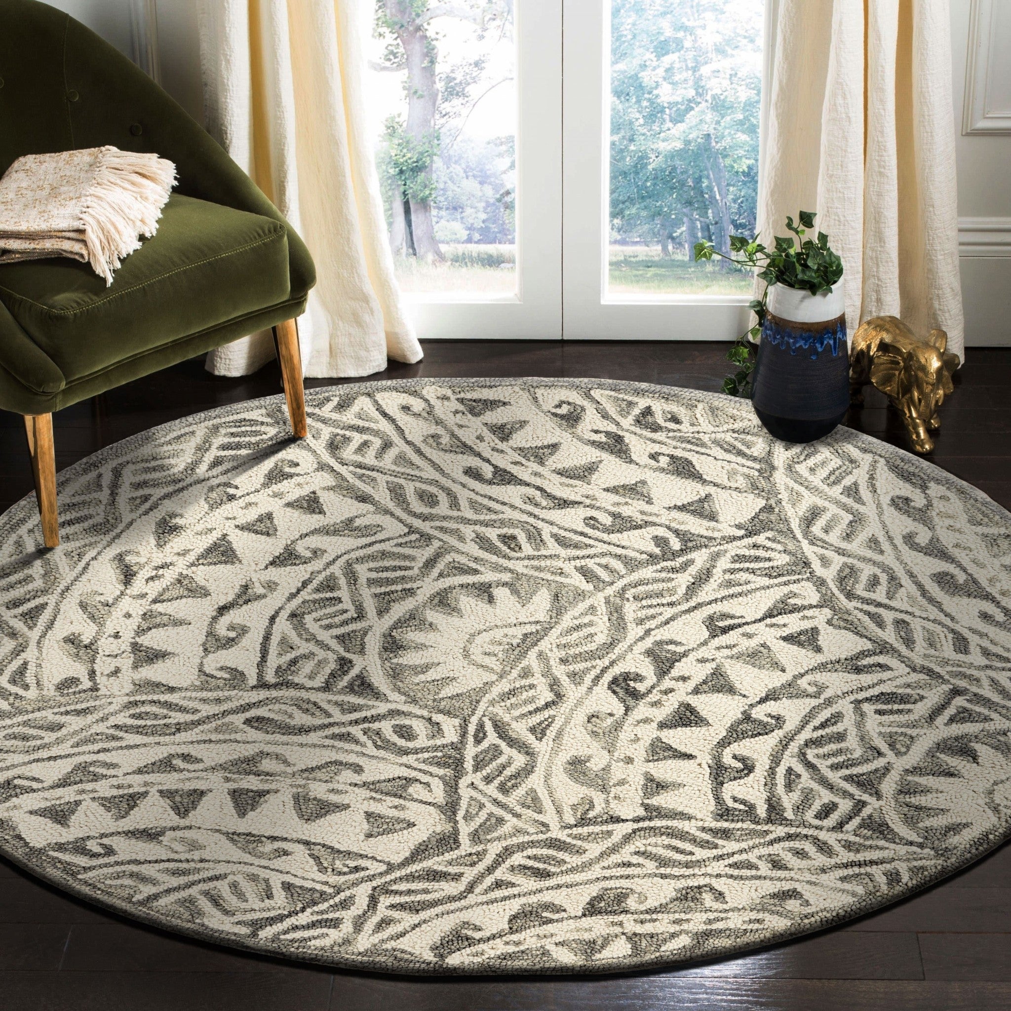 6-Foot Hand-Tufted Gray Round Area Rug with Modern Geometric Design for Comfort