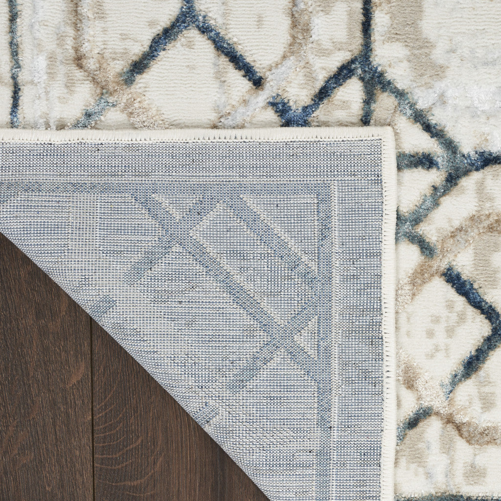 Stylish Modern 5-Foot by 7-Foot Stain-Resistant Area Rug in Ivory, Blue, and Gray Geometric Design for Home Use with Non-Skid Feature