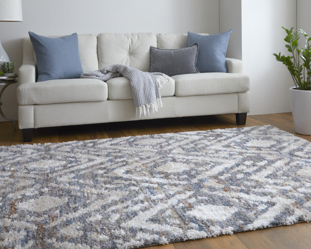 High - Quality Stain - Resistant Polyester Area Rug with Elegant and Modern Geometric Design in Ivory Gray and Taupe for Any Room