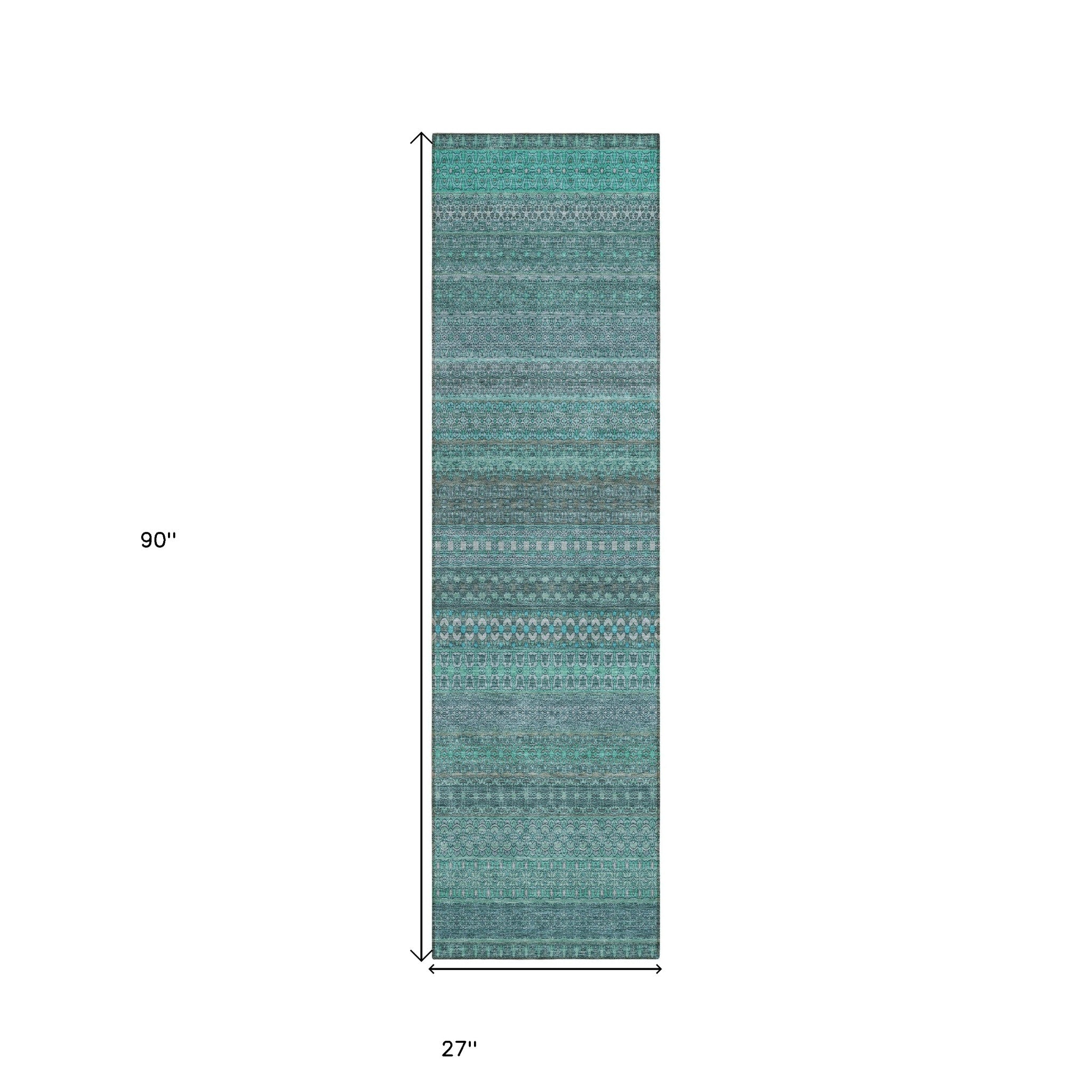 Artichoke Green Striped Indoor-Outdoor Runner Rug: Stain-Resistant, Washable & Stylish
