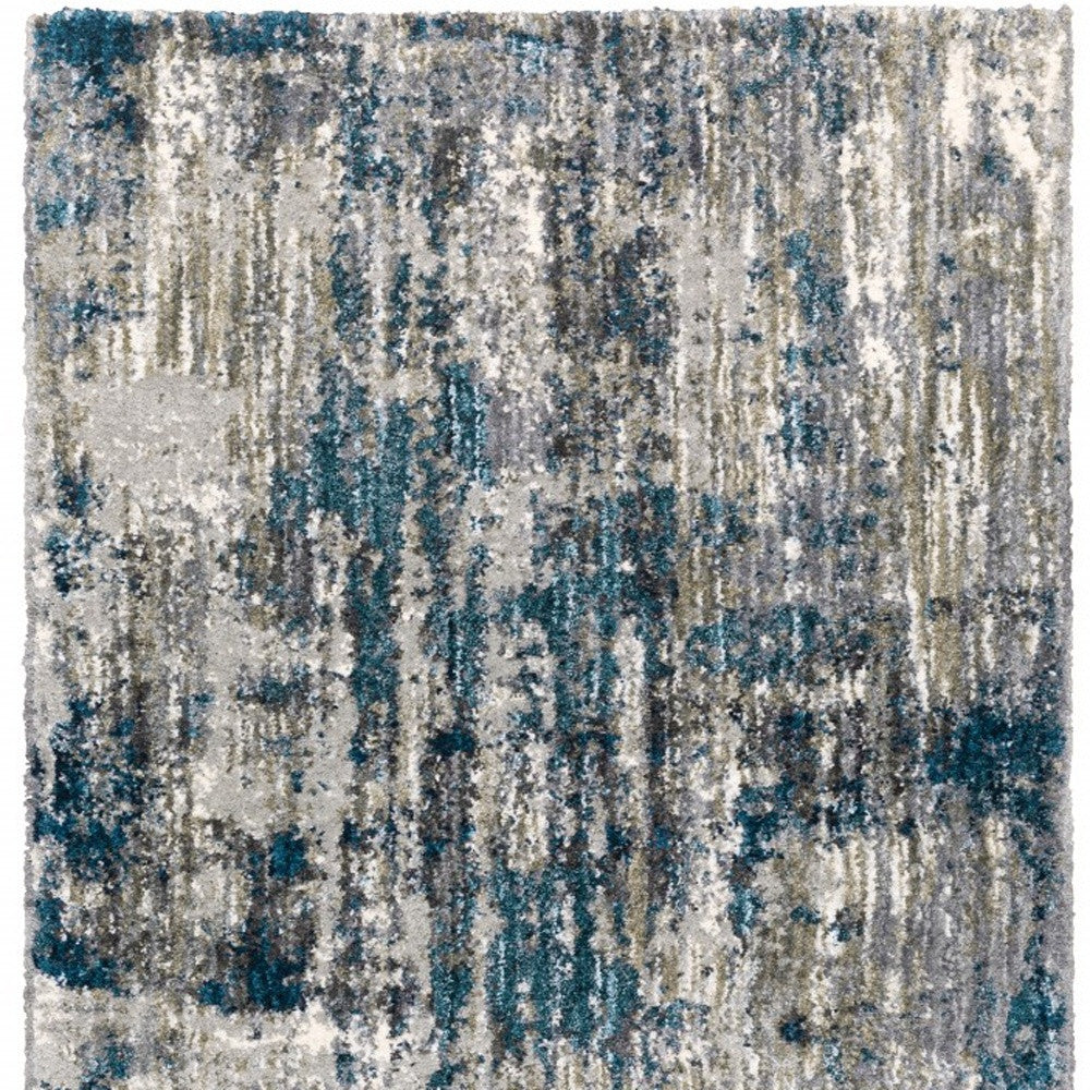 Stylish Gray and Blue Abstract Microfiber Runner Rug for Indoor Spaces
