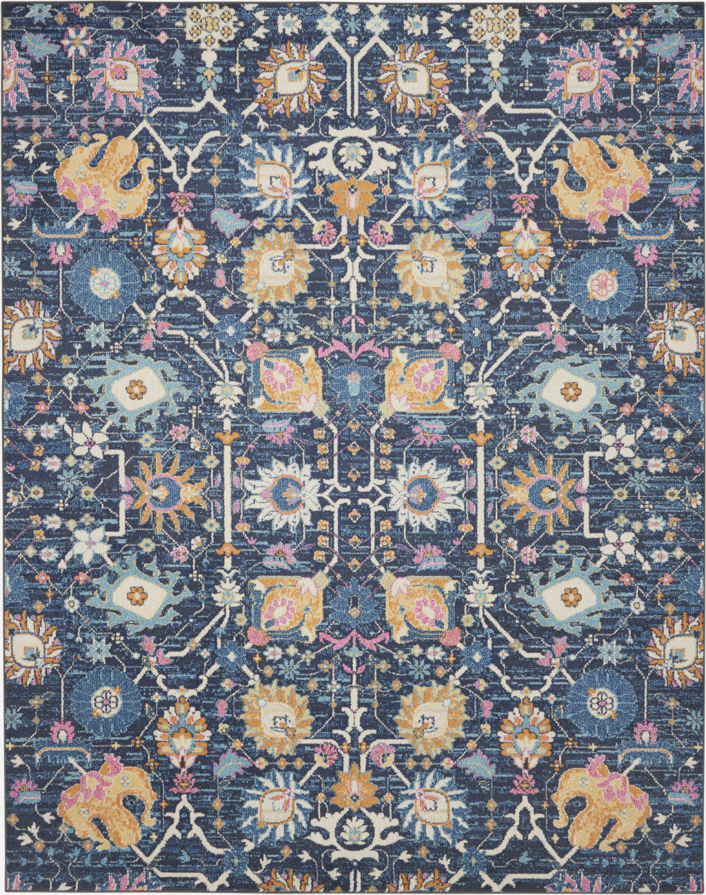 Stylish Navy Blue Floral Power Loom Area Rug for Comfortable Living Spaces