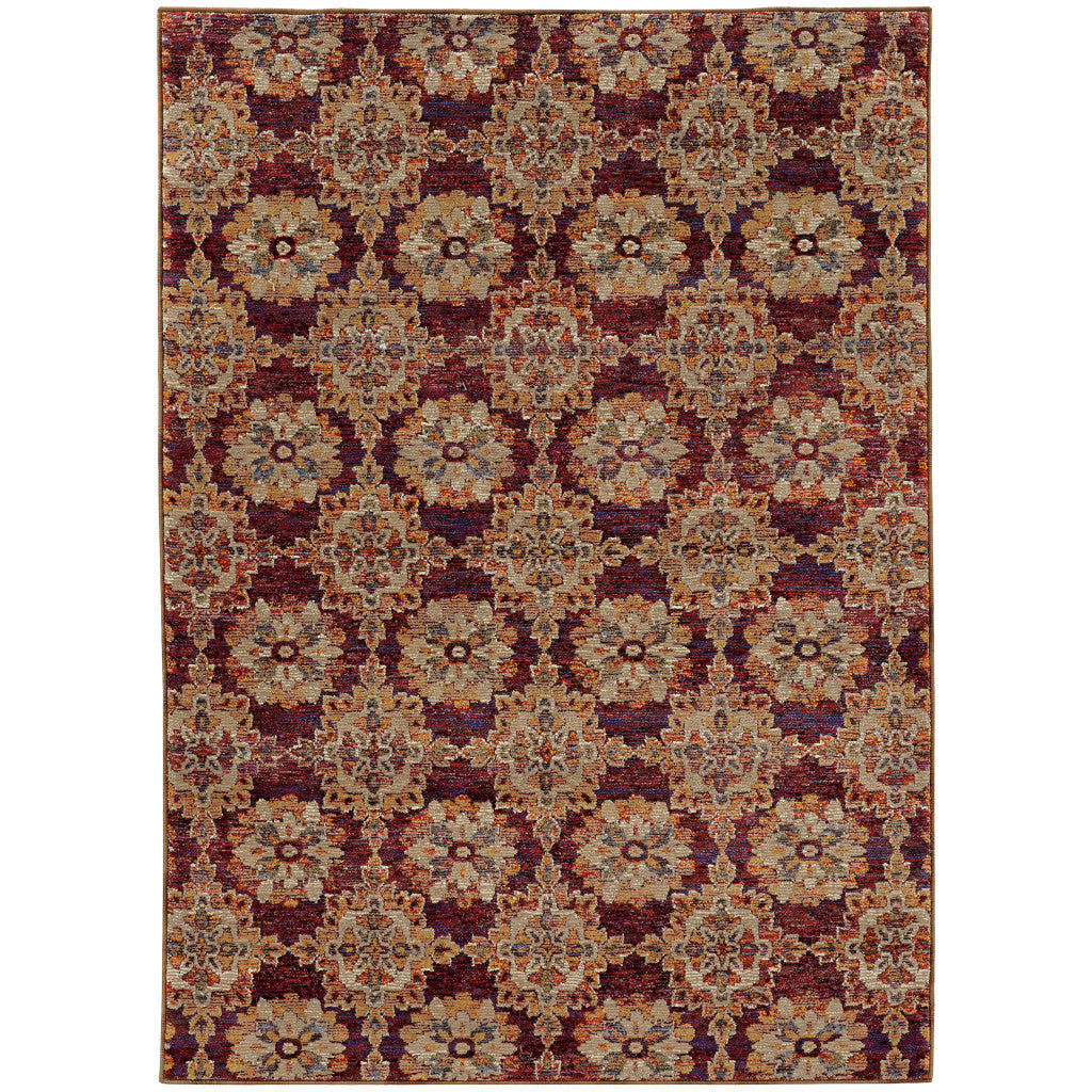 Exquisite Oriental Power Loom Area Rug - Opulent Red and Gold Pattern, Stain-Resistant, Ideal for Home Decor