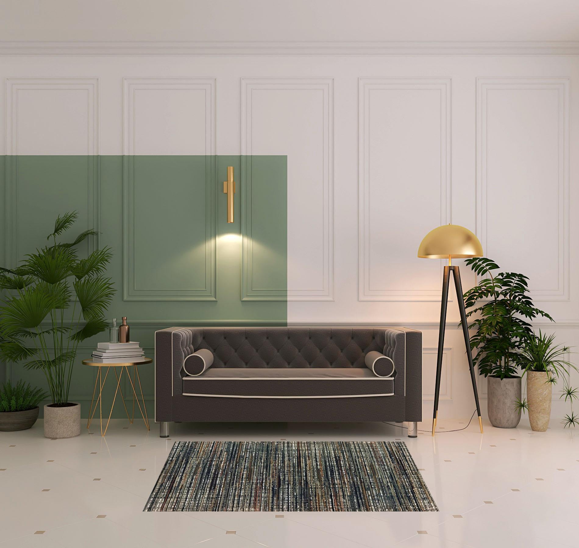 Soft-Textured Ivory Sage Abstract Lines Indoor Rug for Elegant Home Decor