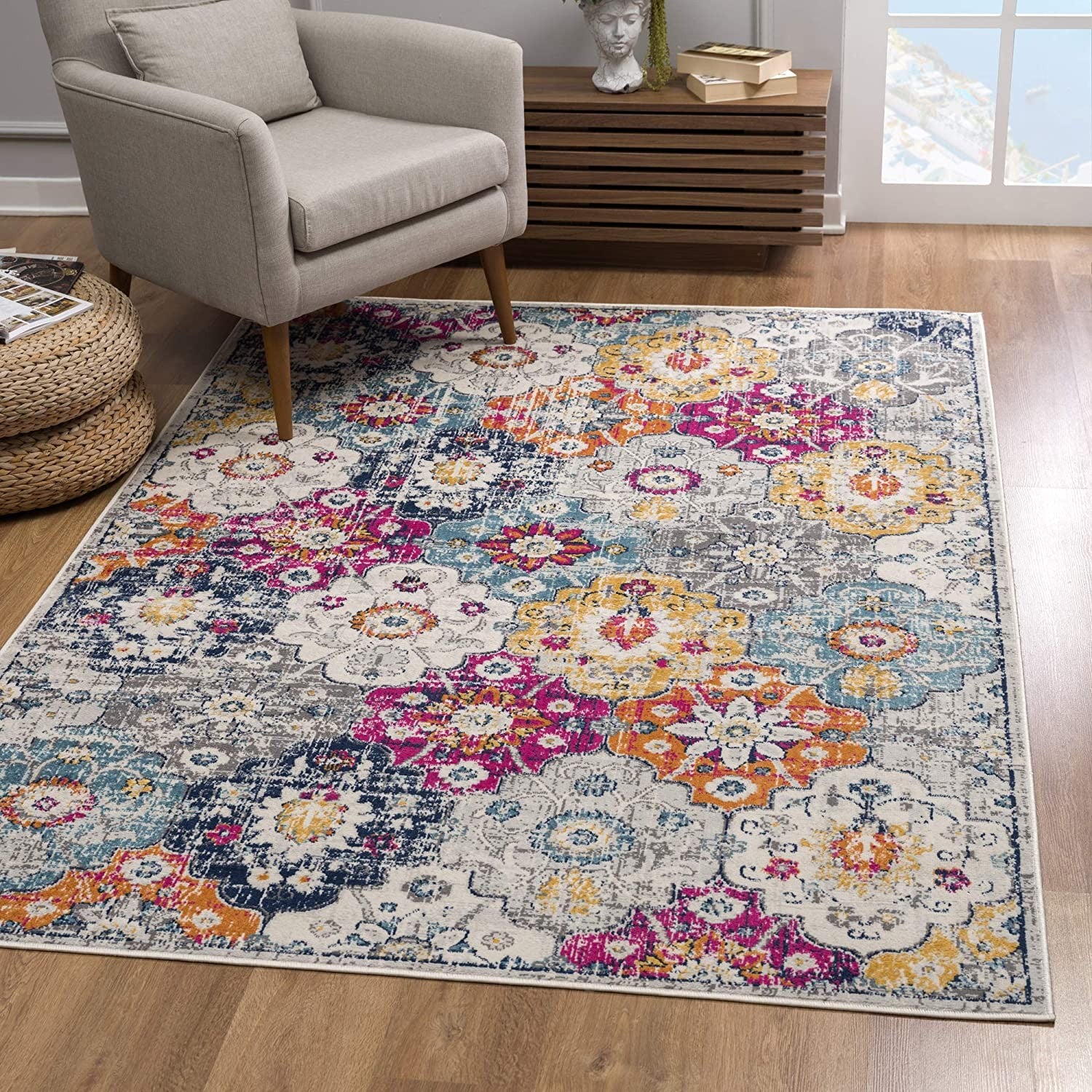 Blue and Ivory Floral Runner Rug for Hallways and Rooms - A Stunning and Elegant Design to Infuse Warmth and Style into Any Living Space