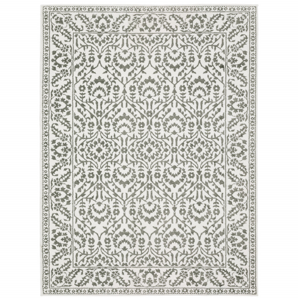 Stain-Resistant Grey and White Floral Area Runner Rug - Ideal Stylish Design for Family Homes with Kids and Pets