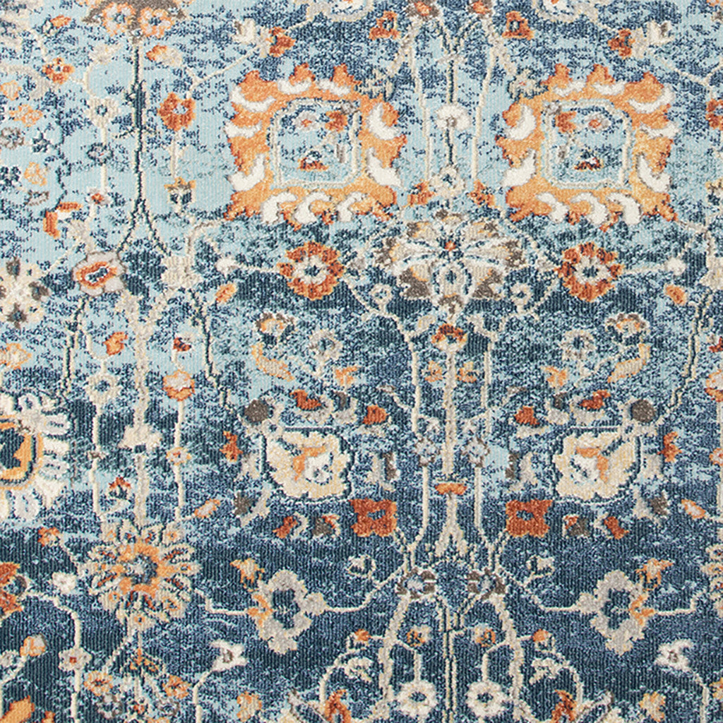 Stain-Resistant Blue & Orange Floral Outdoor/Indoor Area Rug for Comfort