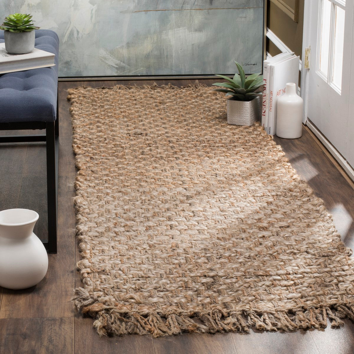 Exquisite Natural Hand-Woven Jute Floor Rug for Coastal Living Style with Soft Texture and Sustainable Fiber Suitable for Any Indoor Space