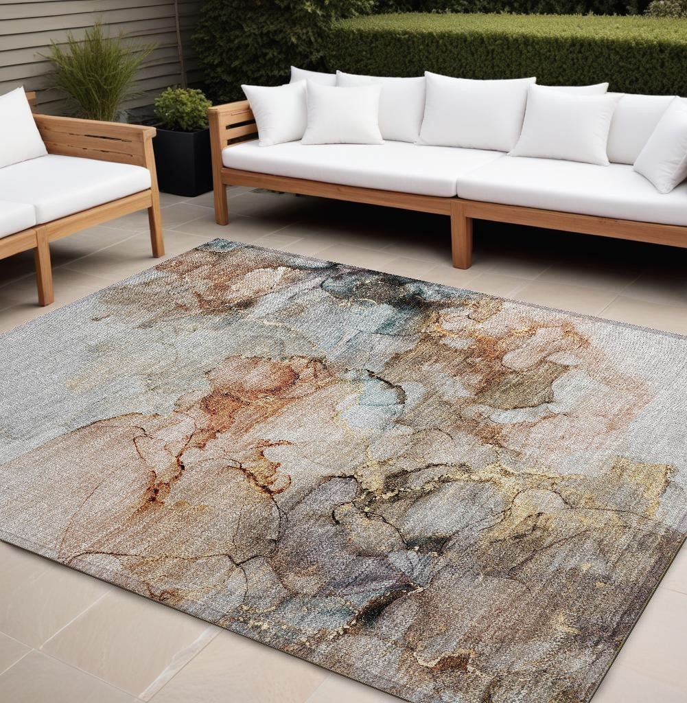 Stylish and Functional Green Abstract Washable Indoor-Outdoor Runner Rug with Stain-Resistant and Non-Skid Features
