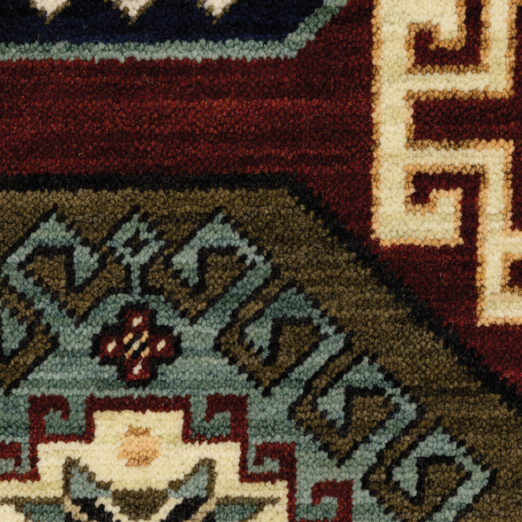 Elegant Red, Blue, Brown Stain-Resistant Oriental Fringed Area Rug for Home Decor