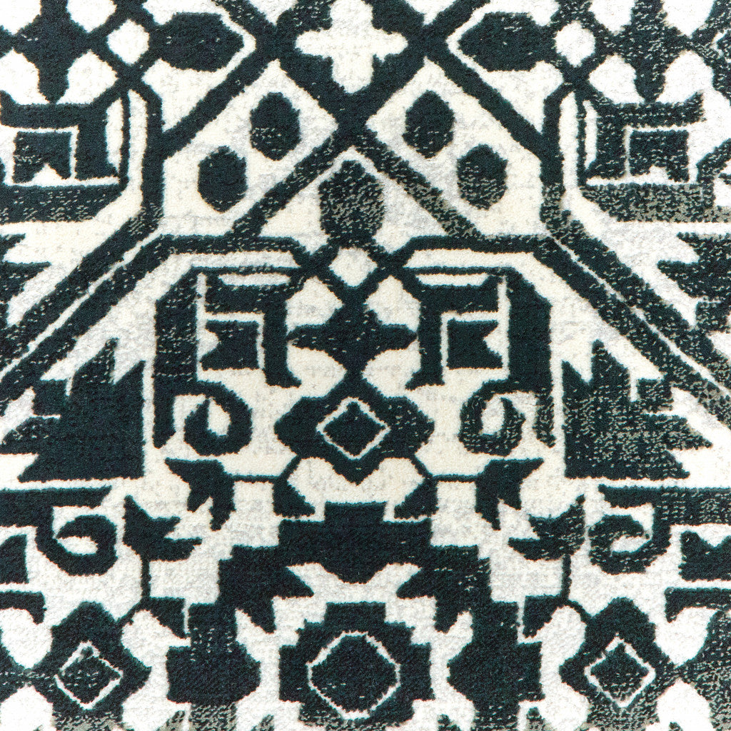 Stain-Resistant Navy and Ivory Geometric Area Runner Rug for Any Space