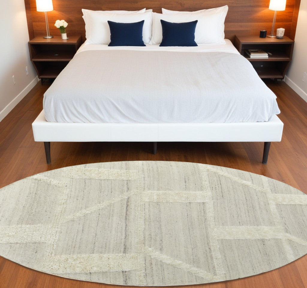 Exquisite Hand-Woven Tan and Ivory Geometric Area Rug for Cozy Living Spaces